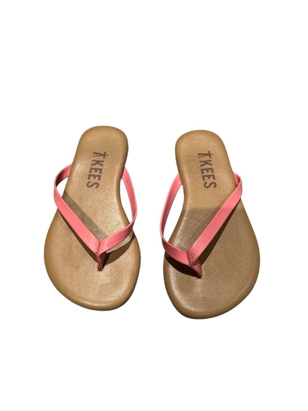 TKEES Pink Strap Tan Sole Flip Flop Sandals - size 7/8C
